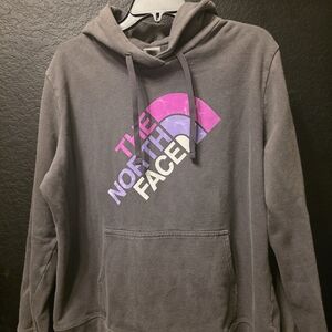 The North Face Charcoal Hoodie with Pink & Purple Logo